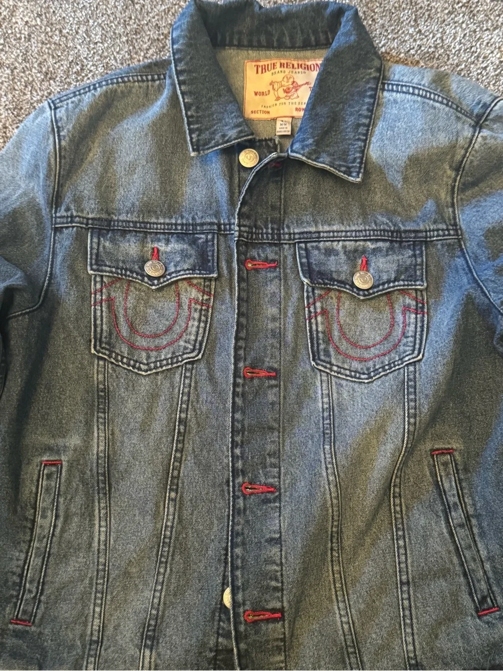 $184 NWT True Religion True Logo Med Blue Quartz Wash Denim Jacket Size Small